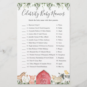 On The Farm Baby Shower Celebrity Baby Names Game