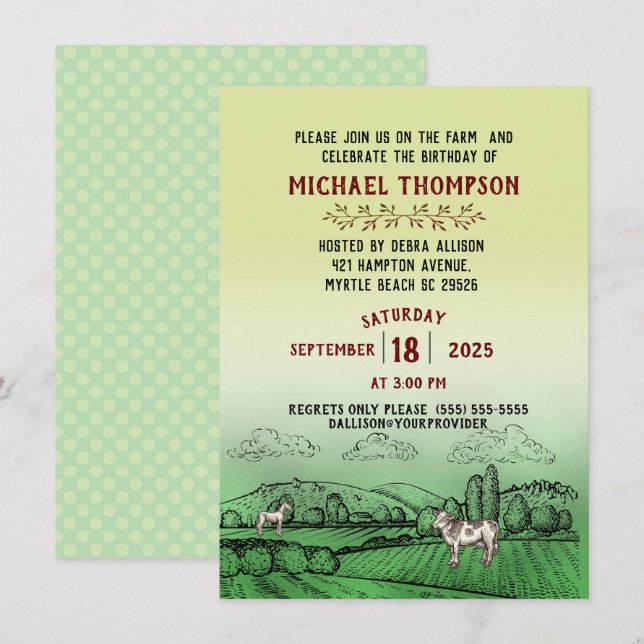 On The Farm  Birthday Party Invitation (Front/Back)