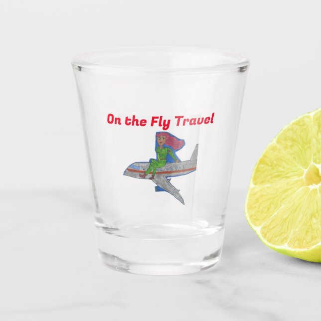 On the Fly Travel Mascot Pretty Pink Shot Glass (Front)