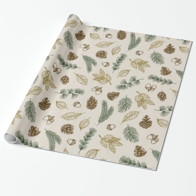 on the forest floor rustic pinecones evergreen wrapping paper (Unrolled)