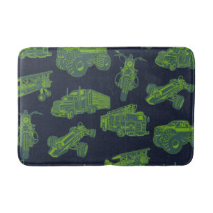 On the Go Blue & Green Moving Vehicles Cars Boys Bath Mat