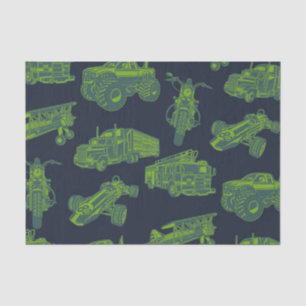 On the Go Blue & Green Moving Vehicles Cars Boys Tissue Paper