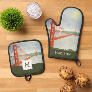 On The Golden Gate Bridge Oven Mitt & Pot Holder Set