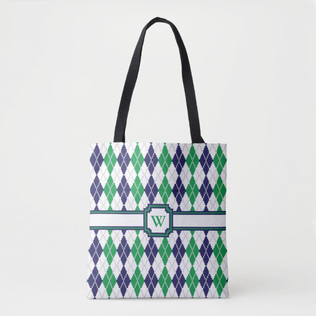 On the Green Argyle All-Over-Print Bag (Front)
