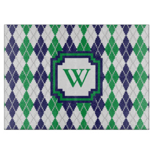 On the Green Argyle Glass Cutting Board