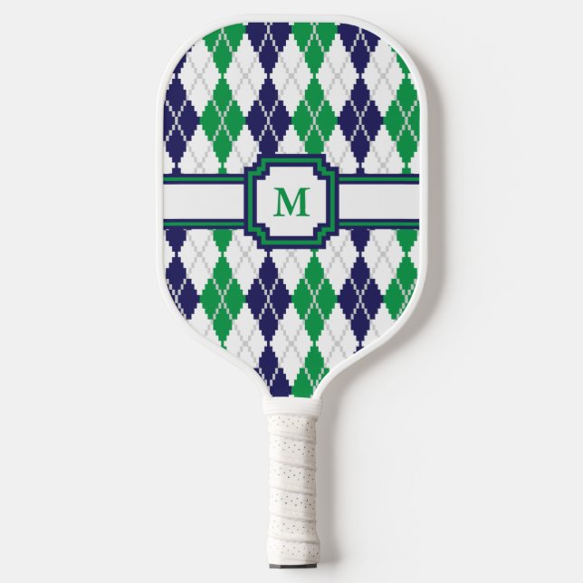 On the Green Argyle Pickleball Paddle (Front)