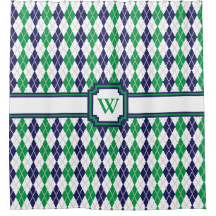 On the Green Argyle Shower Curtain