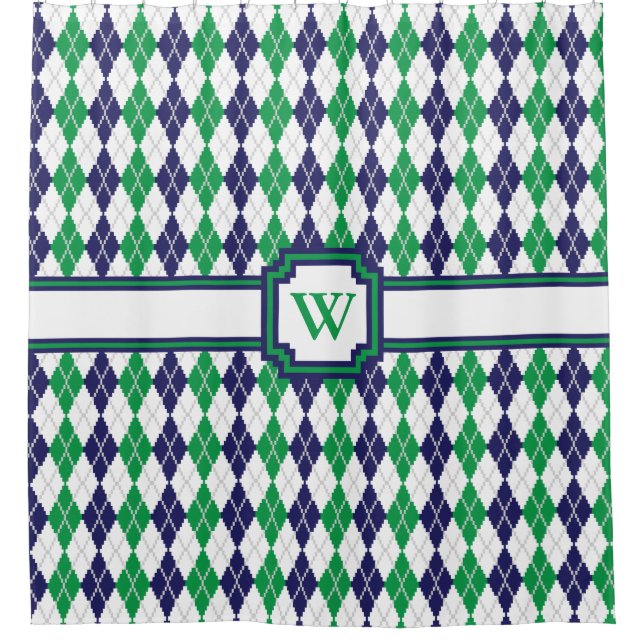 On the Green Argyle Shower Curtain (Front)