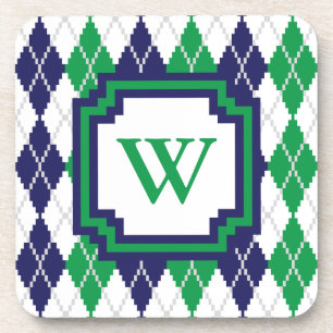 On the Green Argyle Square Coaster