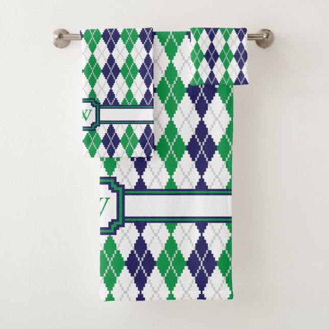 On the Green Argyle Towel Set (Insitu)