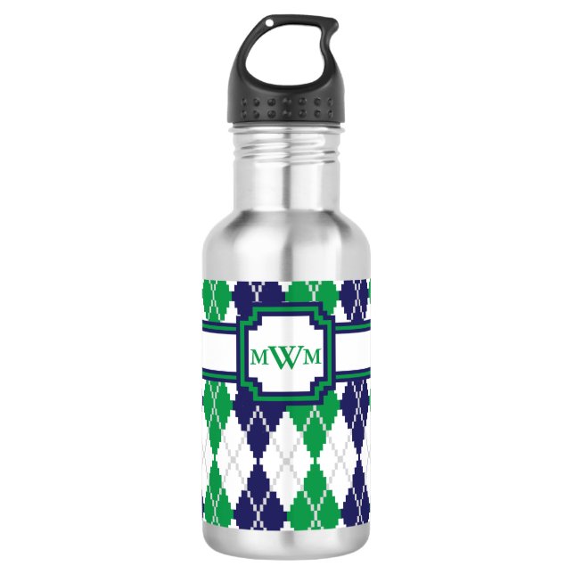 On the Green Argyle Water Bottle (Front)
