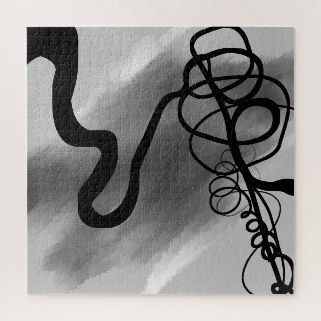 On the Grid: Abstract Gray, Black & White Jigsaw Puzzle (Vertical)