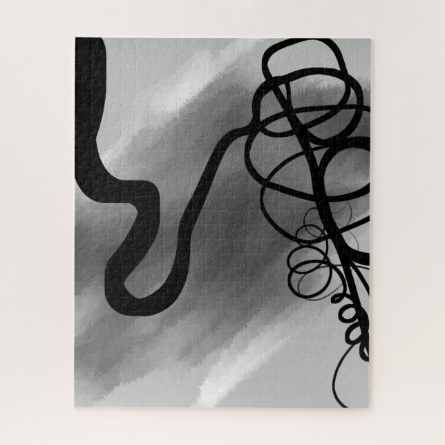 On the Grid: Abstract Gray, Black & White Jigsaw Puzzle (Vertical)