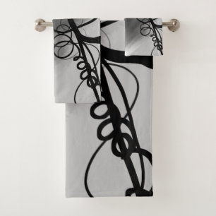 On the Grid: Abstract Grey, Black & White Bath Towel Set