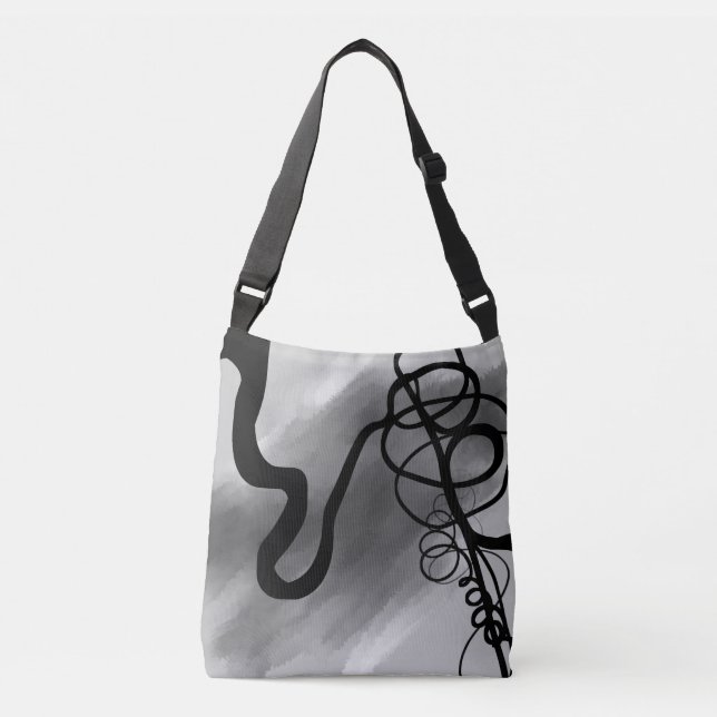 On the Grid: Abstract Grey, Black & White Crossbody Bag (Front)
