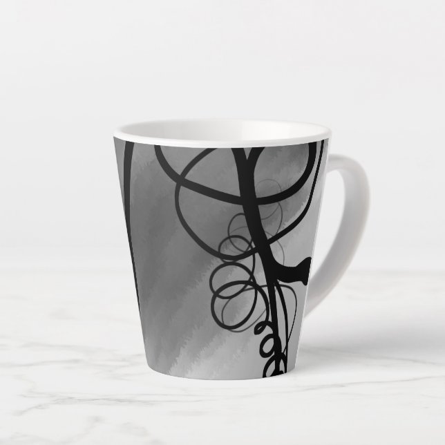 On the Grid: Abstract Grey, Black & White Latte Mug (Right Angle)