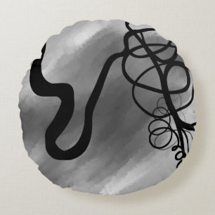 On the Grid: Abstract Grey, Black & White Round Cushion