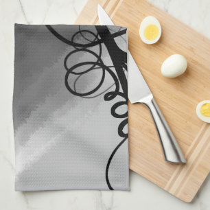 On the Grid: Abstract Grey, Black & White Tea Towel