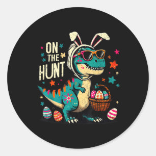 On The Hunt Dino Happy Easter Day T-rex Dinosaur Classic Round Sticker