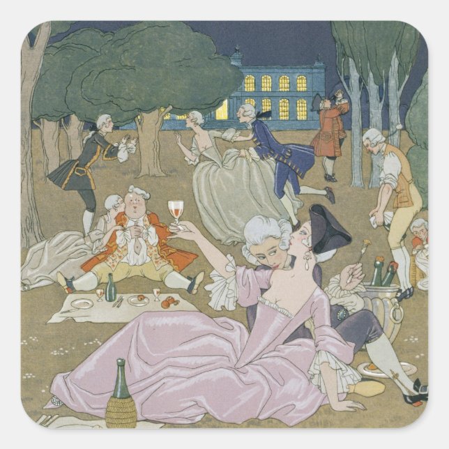 On the Lawn, illustration for 'Fetes Galantes' by Square Sticker (Front)
