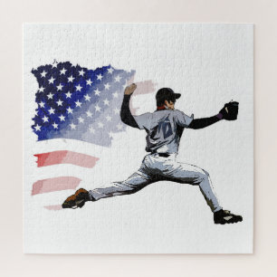 On The Mound - Baseball Pitcher and USA Flag Jigsaw Puzzle