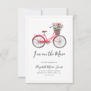 On the Move Floral Bicycle New Address Home Moving Announcement