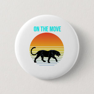 On the Move – Panther Walking Under a Retro Sunset 6 Cm Round Badge