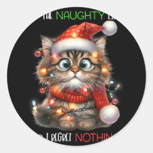 On The Naughty List And I Regret Nothing Cat Chris Classic Round Sticker
