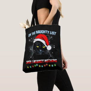 On The Naughty List And I Regret Nothing Cat xmas Tote Bag