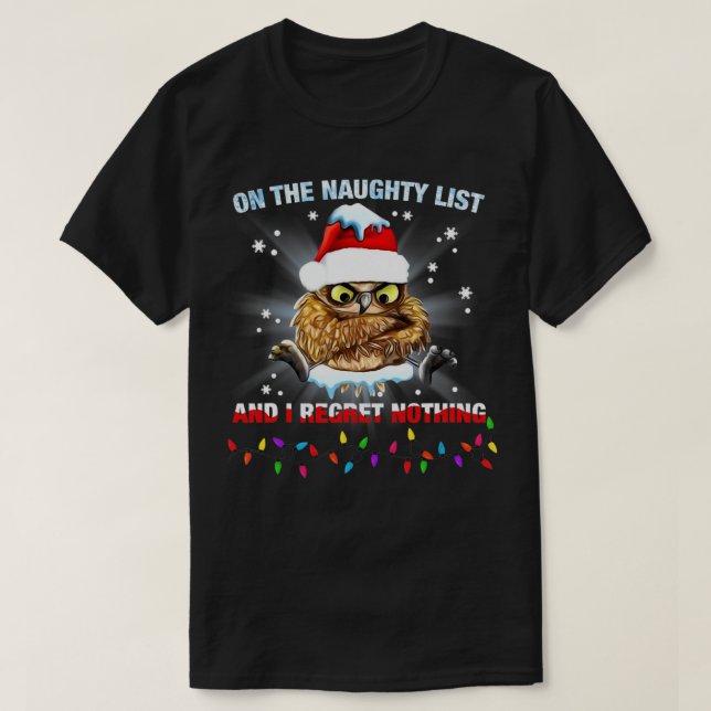 On The Naughty List And I Regret Nothing Owl Santa T-Shirt (Design Front)