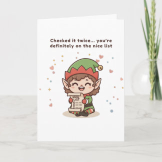 On the Nice List Cute Puchi Dōshi Elf Christmas  Card