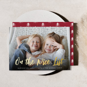 On the Nice List Full Photo Foil Holiday Card