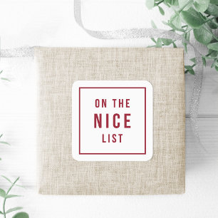 On the Nice List Modern Red & White Holiday Square Sticker