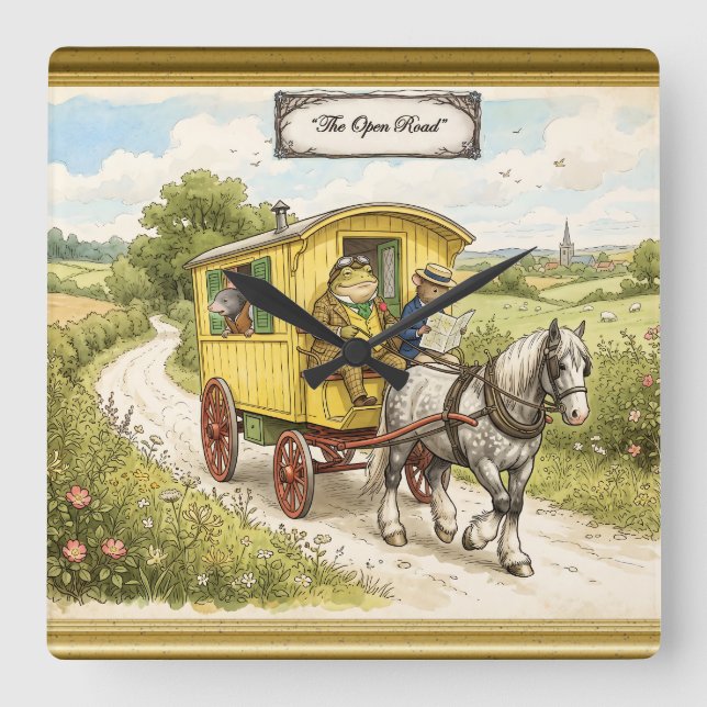 On the  Open Road with Toad, Mole and Ratty Square Wall Clock (Front)