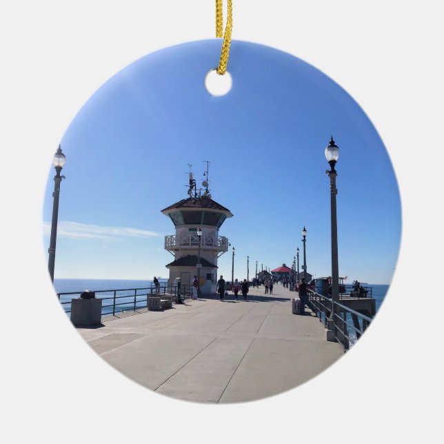 On the Pier, Huntington Beach, California Ceramic Tree Decoration (Front)