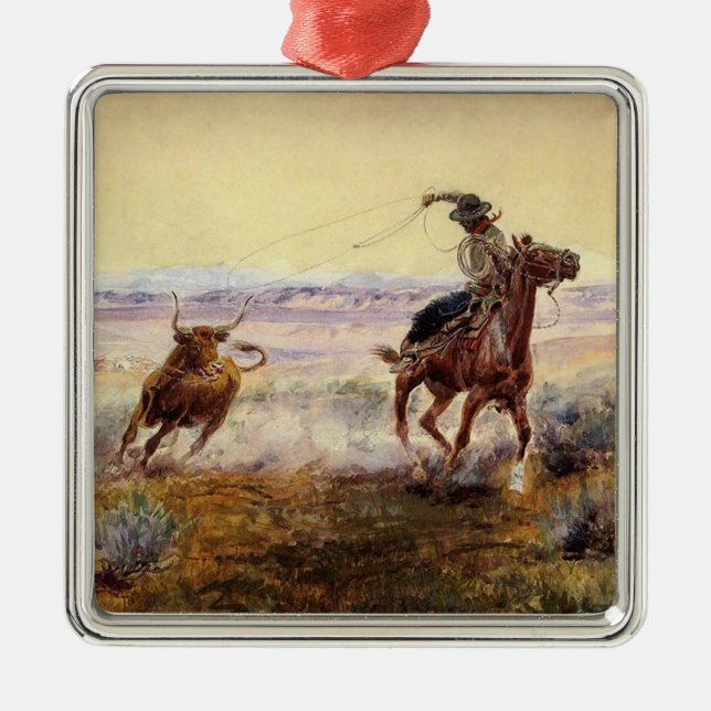“On the Pond” by Charles M Russell Metal Tree Decoration (Front)