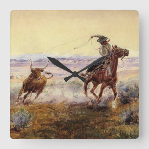 “On the Pond” by Charles M Russell Square Wall Clock