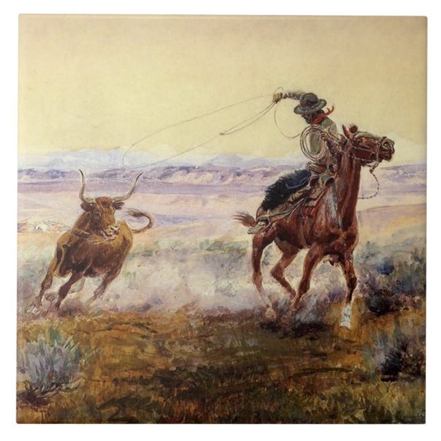 “On the Pond” by Charles M Russell Tile (Front)