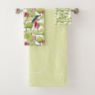 On the pond Kingfishers lotus plants Bath Towel Set