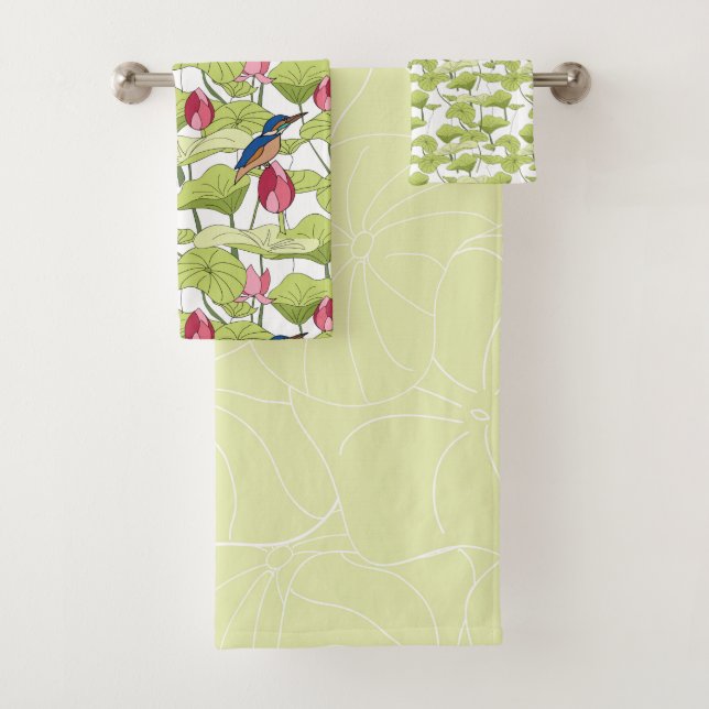 On the pond Kingfishers lotus plants Bath Towel Set (Insitu)