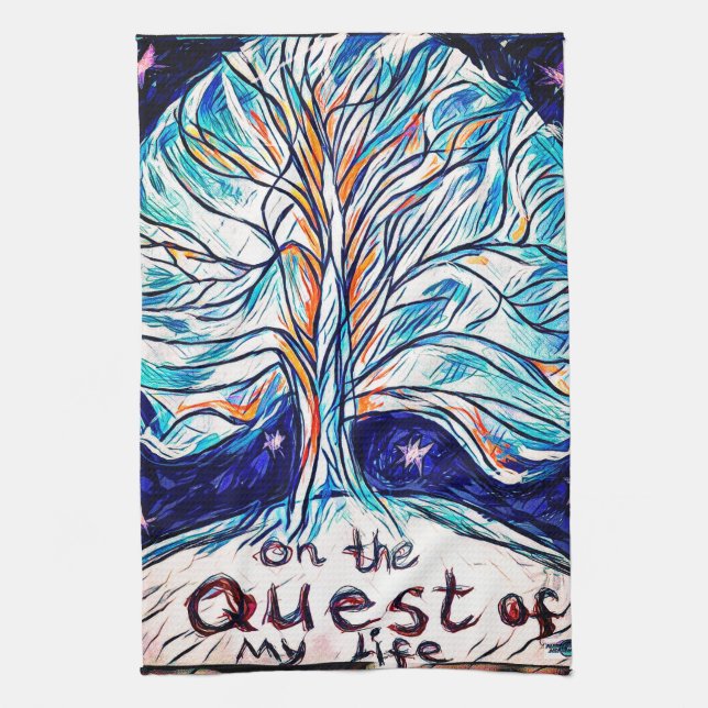 On the Quest of My Life - Tree - Stars Tea Towel (Vertical)