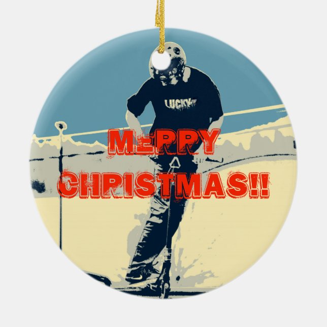 On the Rim - Stunt Scooter Rider Ceramic Tree Decoration (Back)