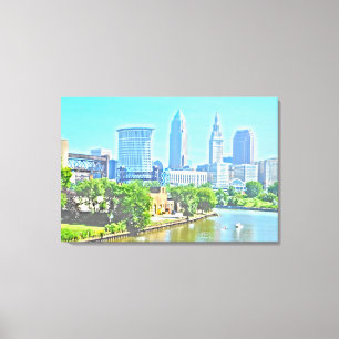 On the River CLE OH (Paint Effect) Canvas Print