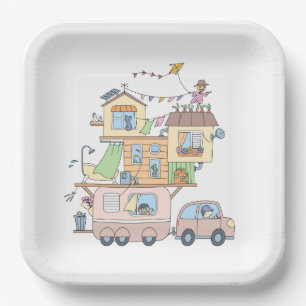 On the Road Family Camping Trailer Paper Plate