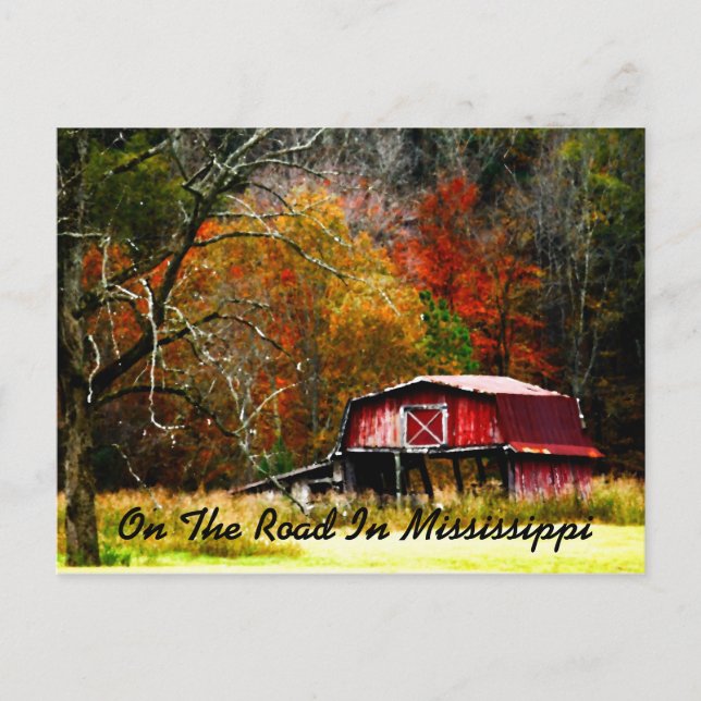 On The Road In Mississippi - Old Barn Postcard (Front)