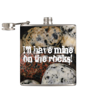 On the Rocks with Colourful Beach Stones Hip Flask