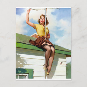 On the Roof Pin Up Postcard
