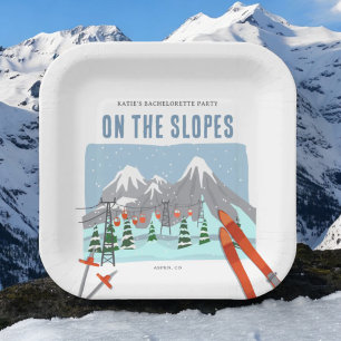 On The Slopes Snow Ski Bachelorette Weekend Paper Plate