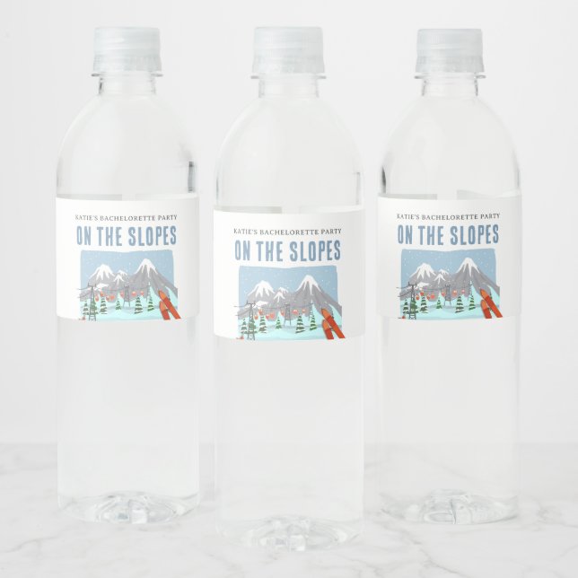On The Slopes Snow Ski Bachelorette Weekend Water Bottle Label (Bottles)