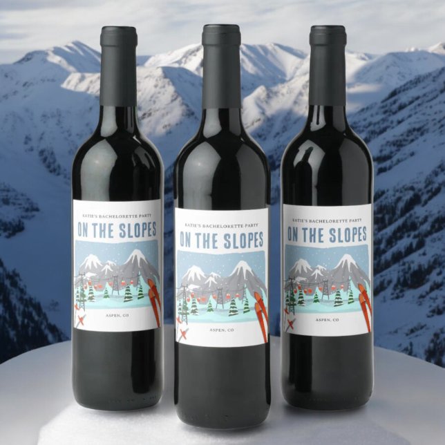 On The Slopes Snow Ski Bachelorette Weekend Wine Label (Creator Uploaded)